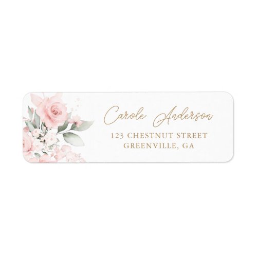 Floral Blush Pink Gold Greenery Return Address Label