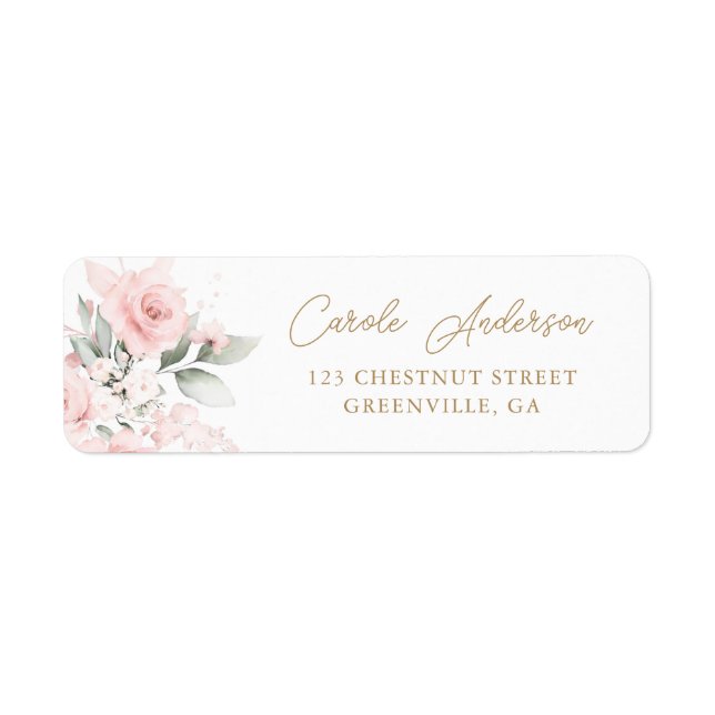 Floral Blush Pink Gold Greenery Return Address Label (Front)