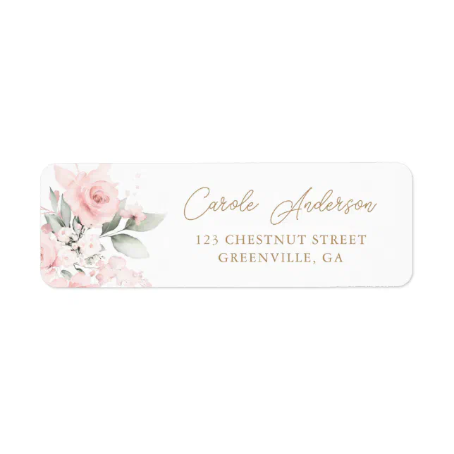 Floral Blush Pink Gold Greenery Return Address Label | Zazzle