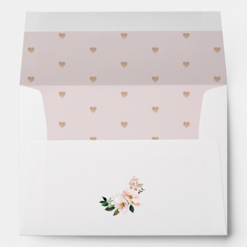 Floral blush pink  gold hearts elegant wedding envelope