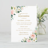 Floral Blush Pink Gold Quinceanera Invitation (Standing Front)