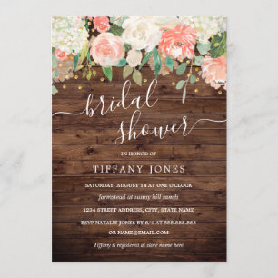 Floral Blush Pink Gold Rustic Wood Bridal Shower Invitation