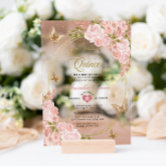 Floral Blush Pink Gold Tiara Butterfly Quinceañera Invitation