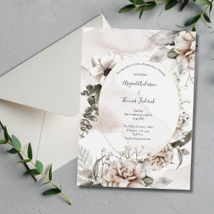 Floral Blush Pink Gray Elegant Rehearsal Dinner Invitation