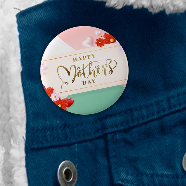 Floral Blush Pink Green White Gold Mothers Day Button (Creator Uploaded)