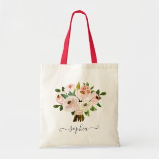 Floral Blush Pink Greenery Bouquet Personalized Tote Bag