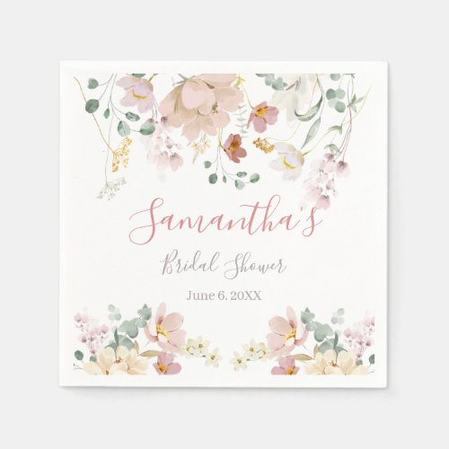 Floral Blush Pink Greenery Elegant Bridal Shower Napkins