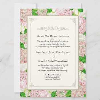 Floral Blush Pink Hydrangea Watercolor Chic Lace Invitation by VintageWeddings at Zazzle