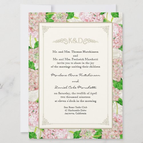 Floral Blush Pink Hydrangea Watercolor Chic Lace Invitation