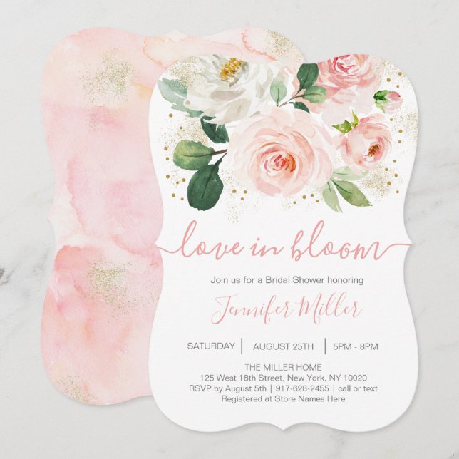 Floral Blush Pink Love In Bloom Bridal Shower Invitation (Front/Back)
