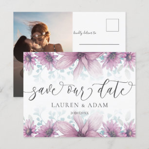 Floral Blush Pink Magnolia Save the Date Wedding  Announcement Postcard