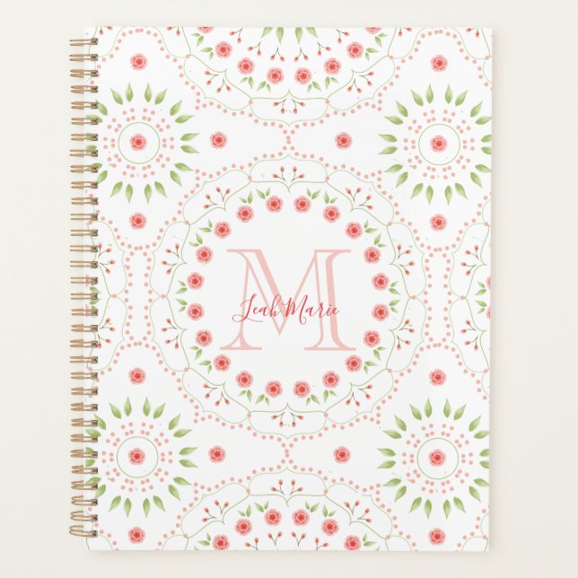 Floral Blush Pink Mandala Monogrammed  Planner (Front)