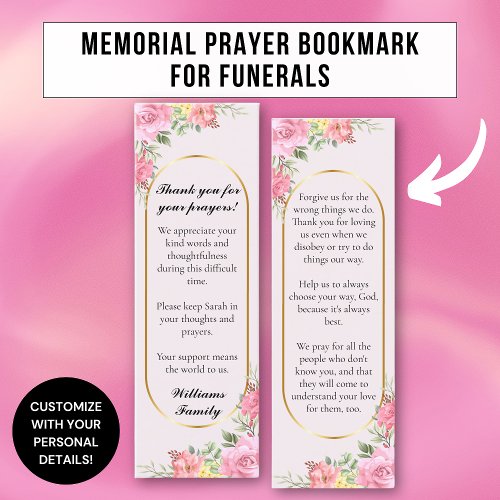 Floral Blush Pink Memorial Prayer Card 