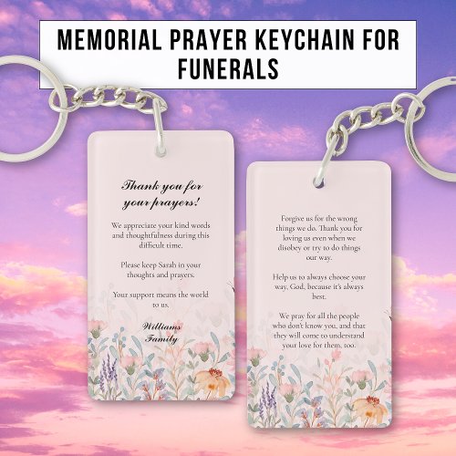 Floral Blush Pink Memorial Prayer Keychain