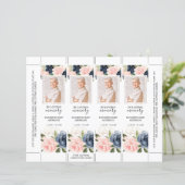 Floral Blush Pink Navy Blue Funeral Bookmark (Standing Front)