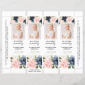 Floral Blush Pink Navy Blue Funeral Bookmark (Front)