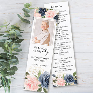 Floral Blush Pink Navy Blue Funeral Bookmark