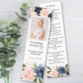 Floral Blush Pink Navy Blue Funeral Bookmark