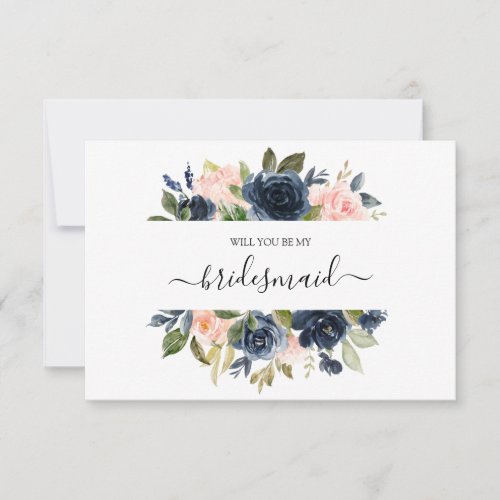 Floral Blush Pink Navy Bouquet Will You Be My Card