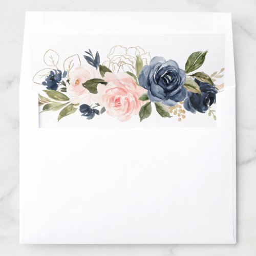 Floral Blush Pink Navy Glitter Gold Elegant Envelope Liner