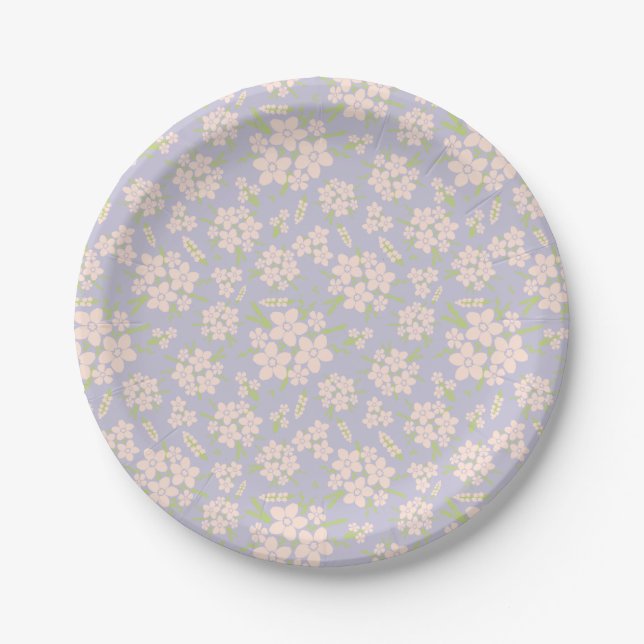 Floral Blush Pink on Lavender Paper Plates (Front)