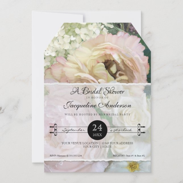 Floral Blush Pink Peony Hydrangea Elegant Garden Invitation (Front)
