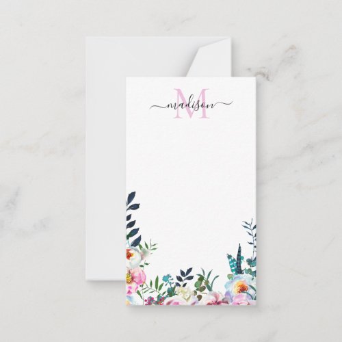 Floral Blush Pink Peony Modern Botanical Monogram Note Card