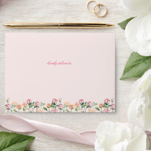 Floral Blush Pink Pre-Addressed Wedding Invitation Envelope