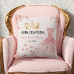 Floral Blush Pink Princess Quinceanera Throw Pillow<br><div class="desc">Add a touch of elegance to your celebration with the Floral Blush Pink Princess Quinceañera Throw Pillow. This charming pillow features a soft blush pink background adorned with delicate floral designs, perfectly complementing a princess-themed quinceañera. Ideal as event décor or a keepsake, this throw pillow adds comfort and beauty to...</div>