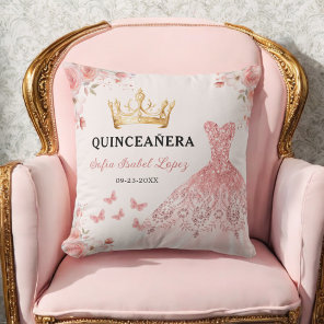 Floral Blush Pink Princess Quinceanera Throw Pillow