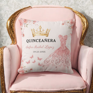 Floral Blush Pink Princess Quinceanera Throw Pillow