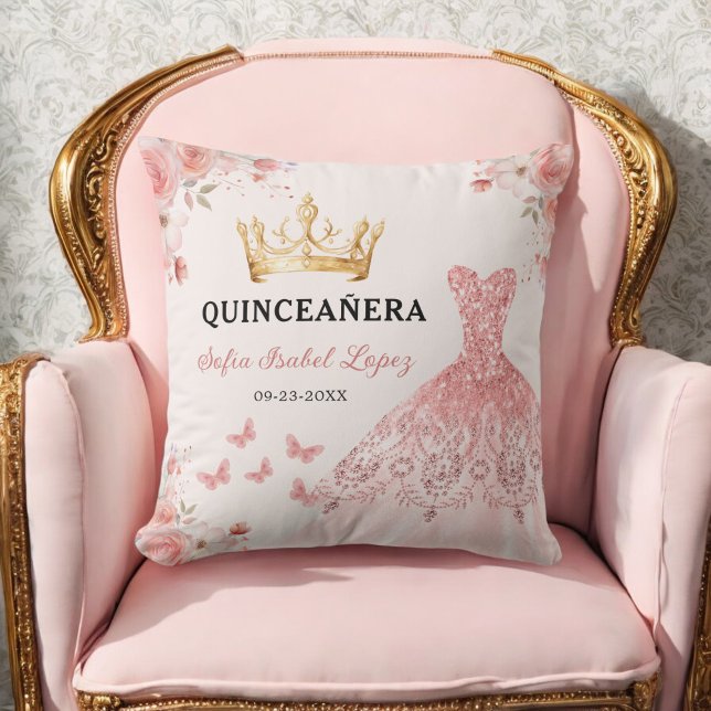 Floral Blush Pink Princess Quinceanera Throw Pillow (Creator Uploaded)