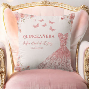 Floral Blush Pink Princess Quinceanera Throw Pillow