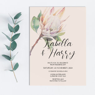 Floral Blush Pink Protea Native Flowers Wedding Invitation