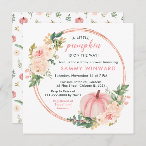 Floral Blush Pink Pumpkin Baby Shower Invitation