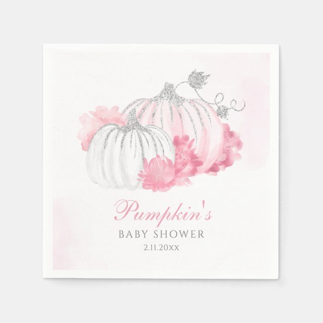 Floral Blush Pink Pumpkin Girl Baby Shower Napkins (Front)