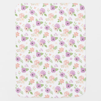 Floral Blush Pink Purple Bloom Greenery Baby Blanket