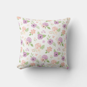 Floral Blush Pink Purple Bloom Greenery  Throw Pillow