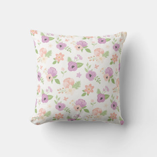 Floral Blush Pink Purple Bloom Greenery Throw Pillow