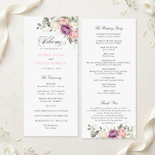Floral Blush Pink Purple Greenery Wedding Program