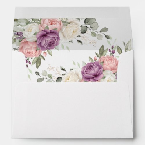Floral Blush Pink Purple White Greenery Wedding Envelope