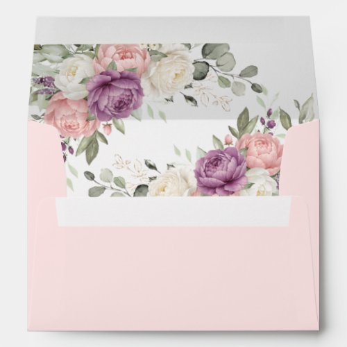 Floral Blush Pink Purple White Greenery Wedding Envelope