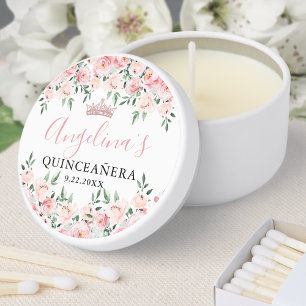 Floral Blush Pink Quinceañera Birthday Party Mini Candle Favors