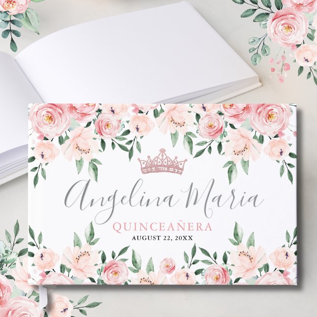 Floral Blush Pink Quinceanera Foil Guest Book (Floral Blush Pink Quinceanera Foil Guest Book)
