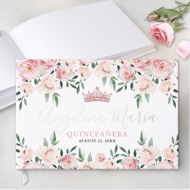 Floral Blush Pink Quinceanera Foil Guest Book (Floral Blush Pink Quinceanera Foil Guest Book)