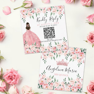 Floral Blush Pink Quinceanera QR Code RSVP Enclosure Card