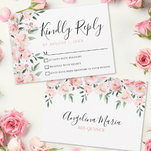Floral Blush Pink Quinceanera RSVP Card