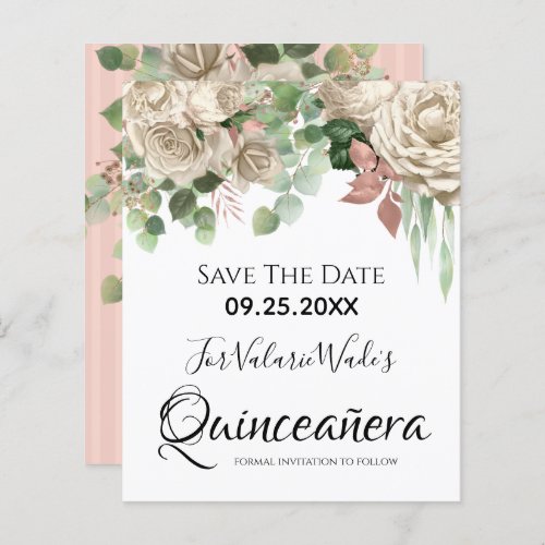 Floral Blush Pink Quinceanera Save the Date
