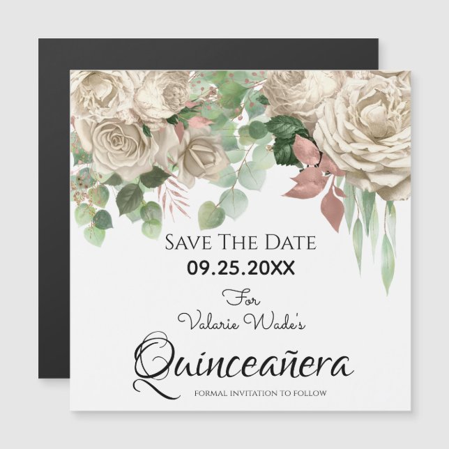 Floral Blush Pink Quinceanera Save the Date (Front/Back)