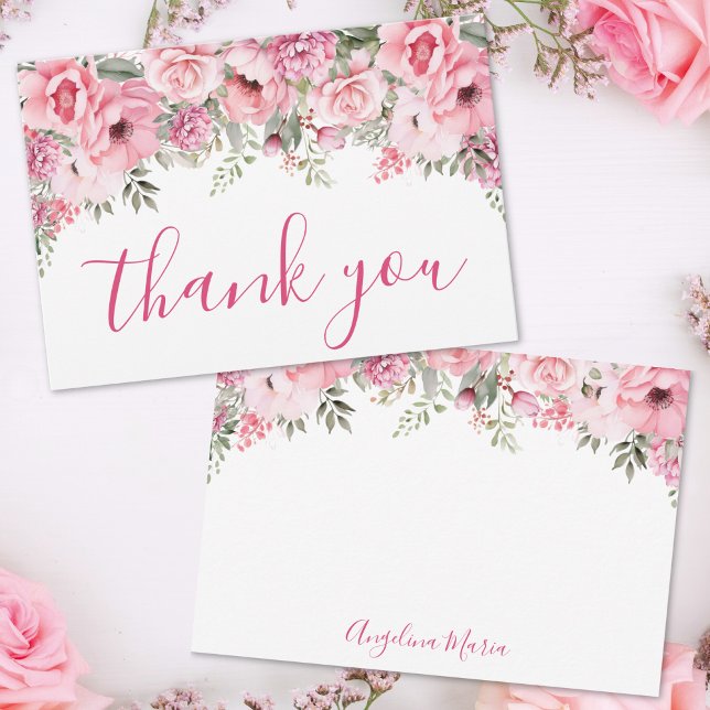 Floral Blush Pink Quinceañera Thank You Card (Floral Blush Pink Quinceañera Thank You Card)